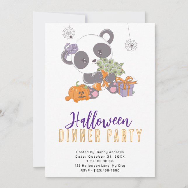 Panda med ögonbukett Halloween middagsfest Inbjudningar (Framsida)