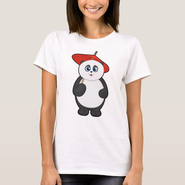 Panda med paraplyer t shirt (Framsida)