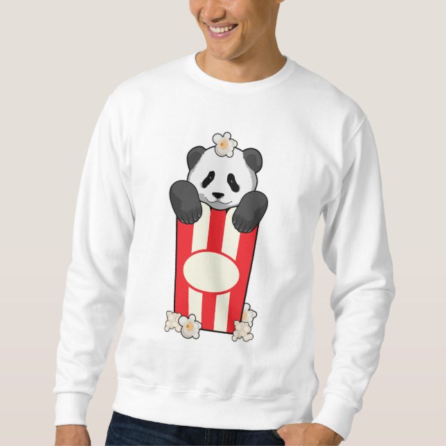 Panda med Popcorn Lång Ärmad Tröja (Framsida)