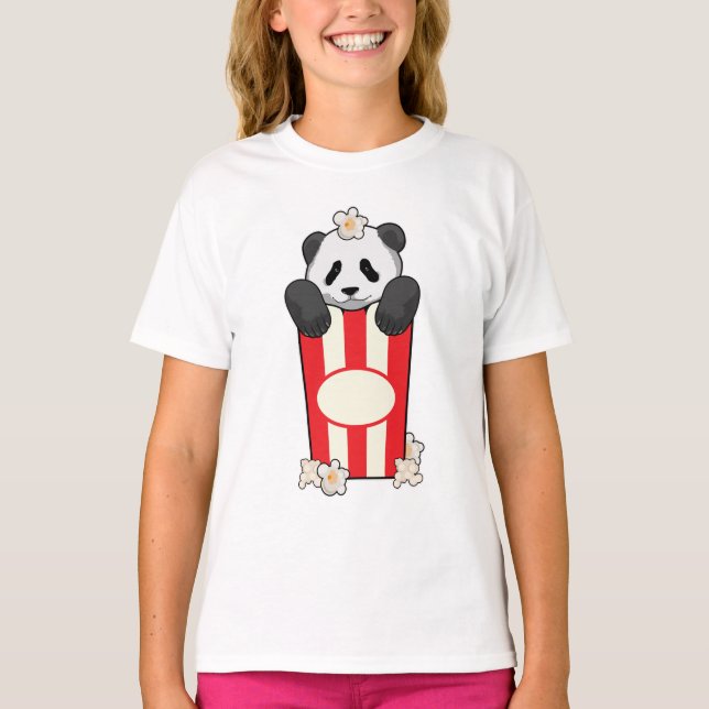 Panda med Popcorn T Shirt (Framsida)