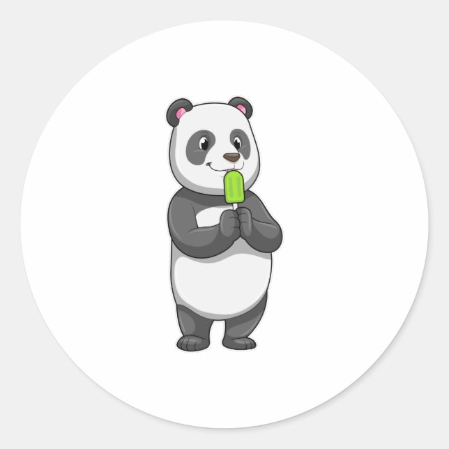 Panda med Popsicle Runt Klistermärke (Framsida)