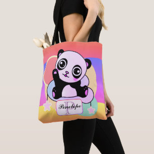 Panda med Rainbow Pastels på lilla molnet Tygkasse