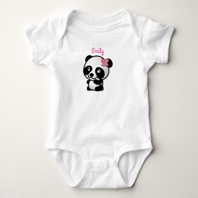 Panda med Rosa Bow Baby Onesy Tee Shirt (Framsida)
