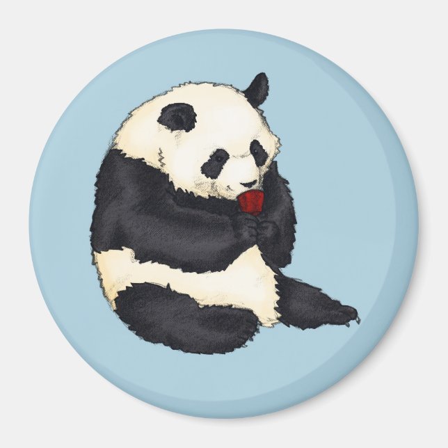 Panda med rött te kopp magnet (Framsidan)