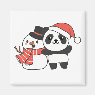 Panda med Snögubbe i vinter för julgranen Magnet