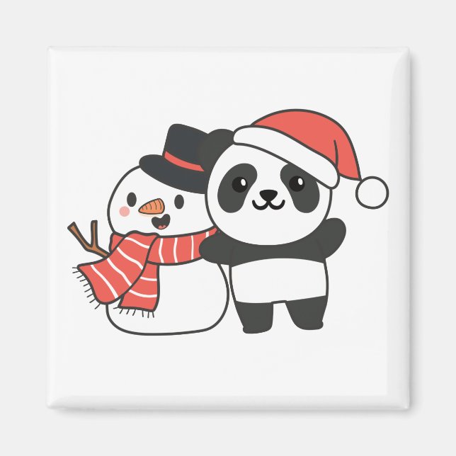 Panda med Snögubbe i vinter för julgranen Magnet (Framsidan)