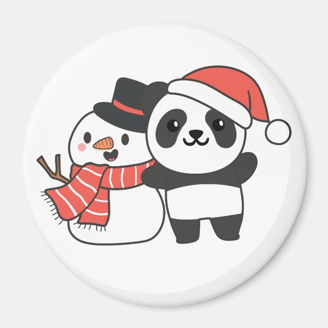 Panda med Snögubbe i vinter för julgranen Magnet (Framsidan)
