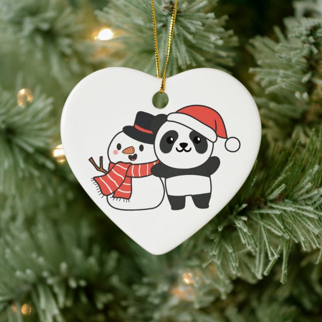 Panda med Snögubbe i vinter för julkeramik Julgransprydnad Keramik (Träd)