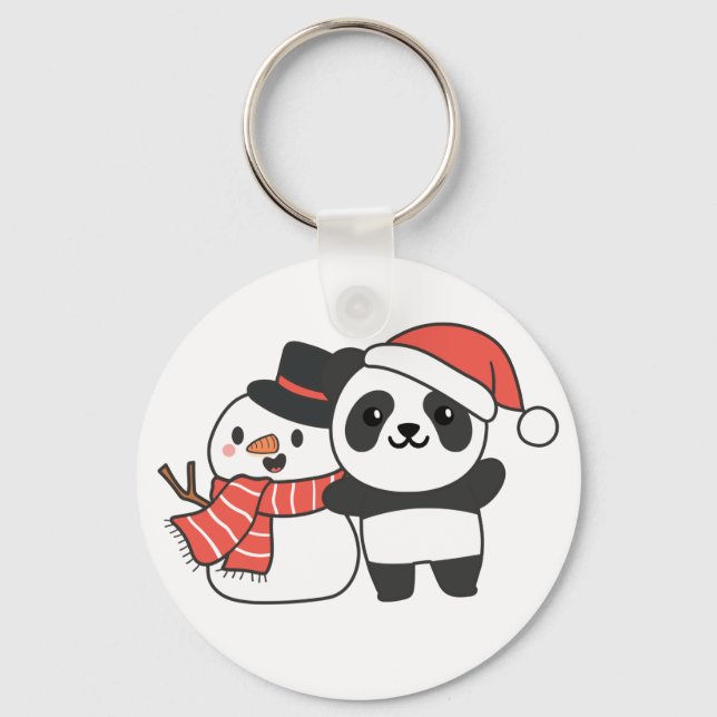 Panda med Snögubbe i vinter för julklangare Nyckelring (Framsida)