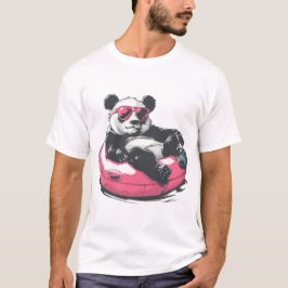 Panda med solglasögon i en rosa som simmar ring t shirt