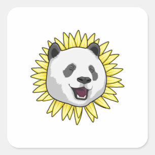Panda med solros fyrkantigt klistermärke