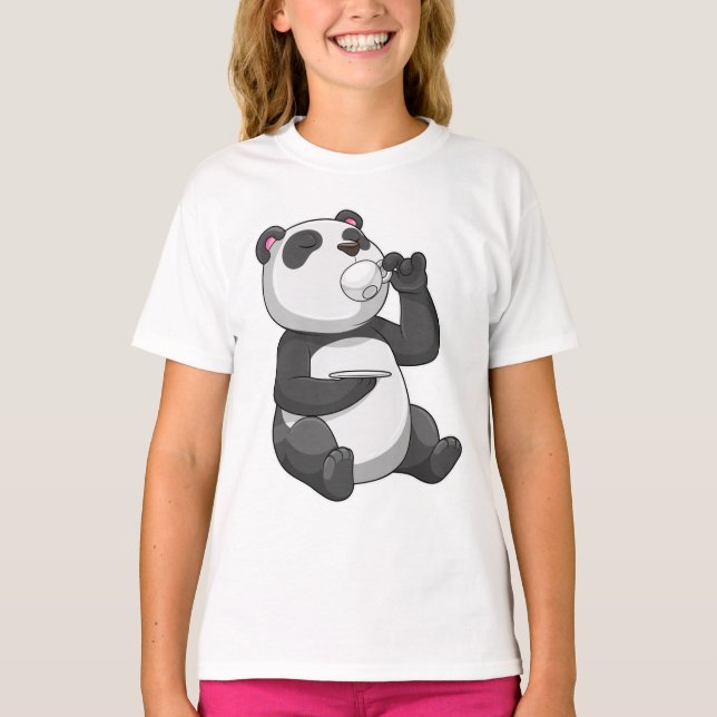 Panda med Tea Kopp T Shirt (Framsida)