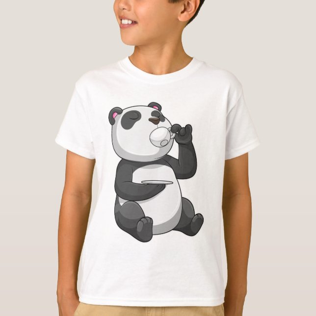 Panda med Tea Kopp T Shirt (Framsida)