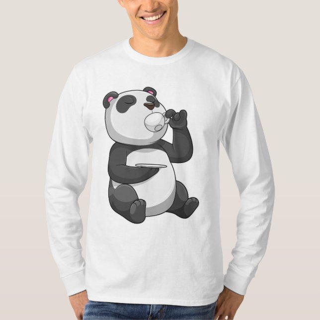 Panda med Tea Kopp T Shirt (Framsida)