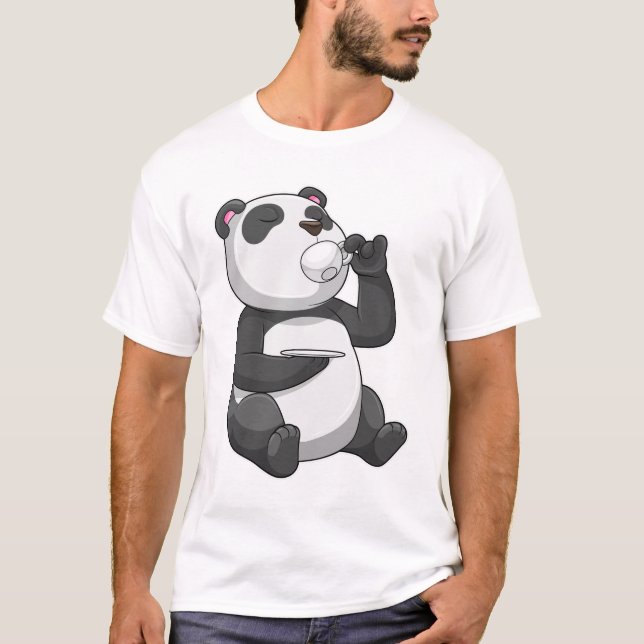 Panda med Tea Kopp T Shirt (Framsida)