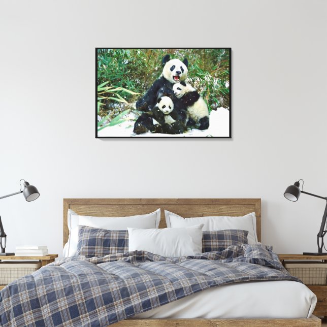 Panda med unge Wrapped Canvastryck (Insitu (sovrum))