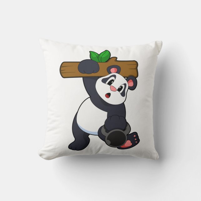 Panda med Wood vid styrkeutbildning Kudde (Framsida)