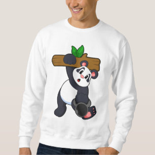 Panda med Wood vid styrkeutbildning Lång Ärmad Tröja