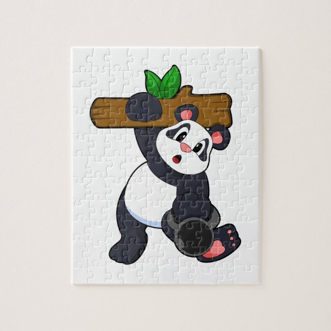 Panda med Wood vid styrkeutbildning Pussel (Vertikal)