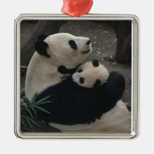 Panda Momma och Baby Julgransprydnad Metall