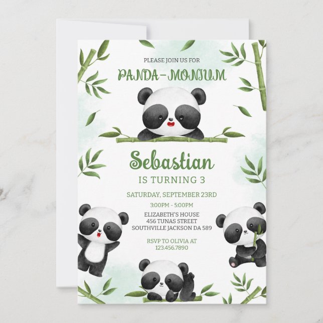 Panda-monium Panda Birthday Inbjudningar (Framsida)