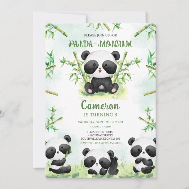 Panda-monium Panda Birthday Invitation Inbjudningar (Framsida)