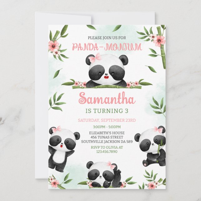 Panda-monium Panda Birthday Invitation Inbjudningar (Framsida)