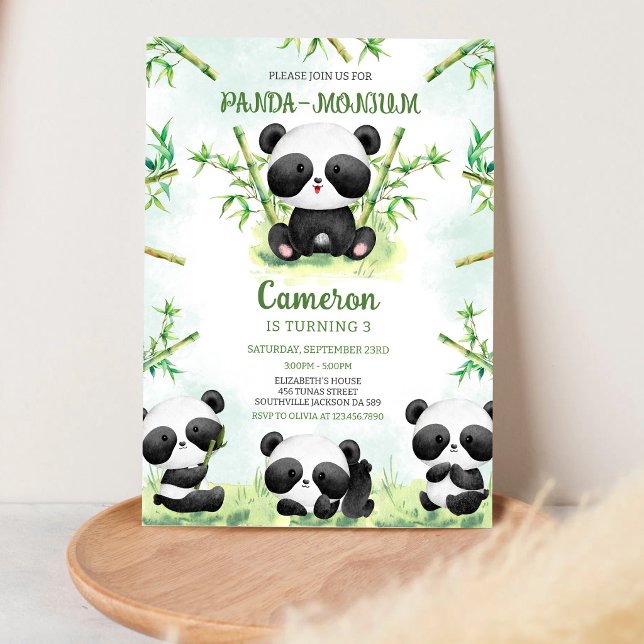 Panda-monium Panda Födelsedagsinbjudan Inbjudningar (Skapare uppladdad)