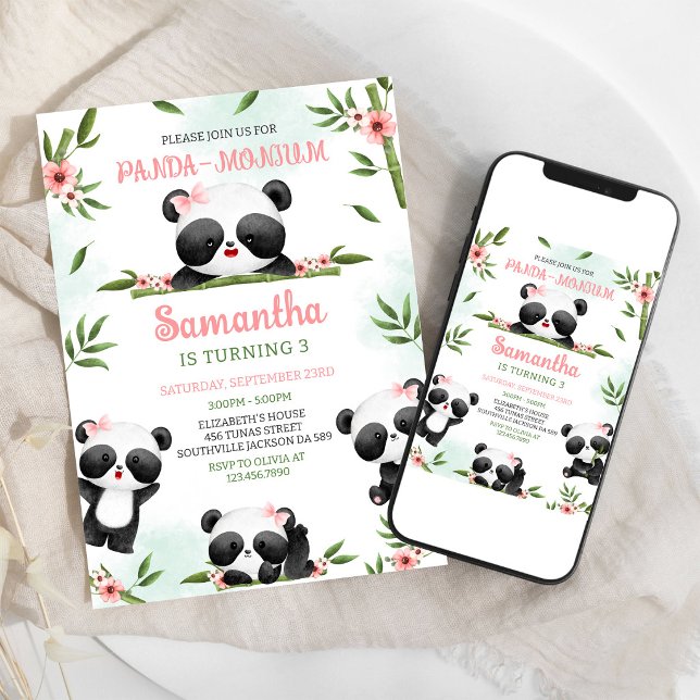 Panda-monium Panda Födelsedagsinbjudan Inbjudningar (Skapare uppladdad)