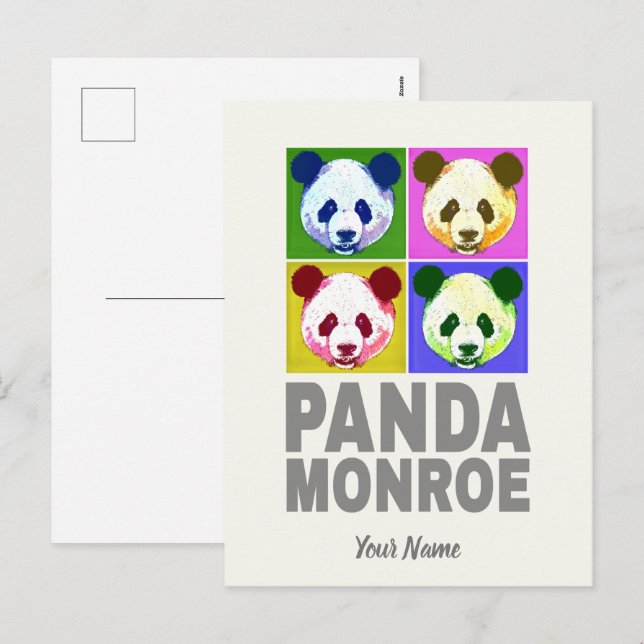 Panda Monroe Bear Pop Art Porträtt Helg Vykort (Fram/baksida)