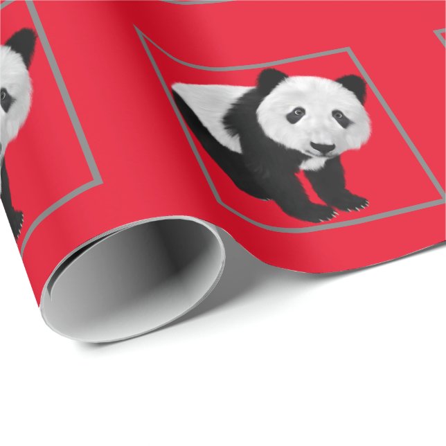 Panda Mönster - Bakgrundsfärg kan ändras   Presentpapper (Rullad Hörn)