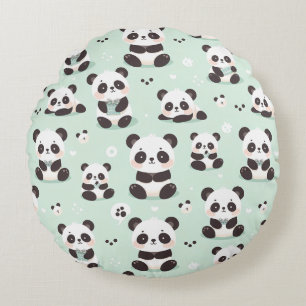 Panda Mönster Rund Kudde