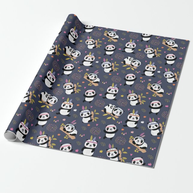 Panda Mönster Wrapping Papper Presentpapper (Utrullad)