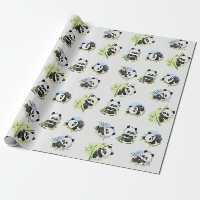 Panda Mönster Wrapping Papper Presentpapper (Utrullad)