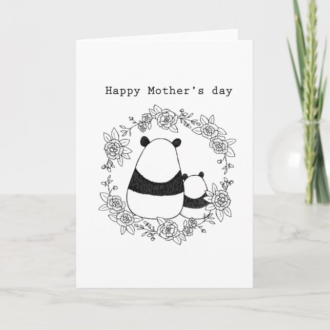 Panda mors dag panda mamma monokrom kort (Framsida)