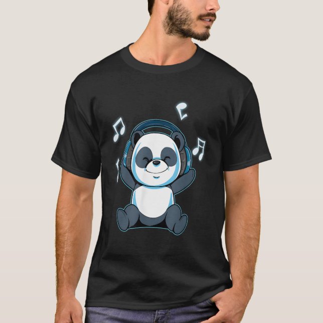 Panda Music Note Panda Dj Headphone Ljud Teddy T Shirt (Framsida)