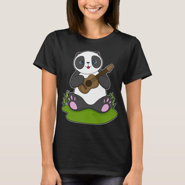 Panda Musician Guitar Music T Shirt (Framsida)