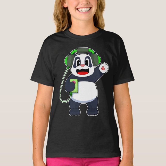 Panda Musician Headphone Music T Shirt (Framsida)