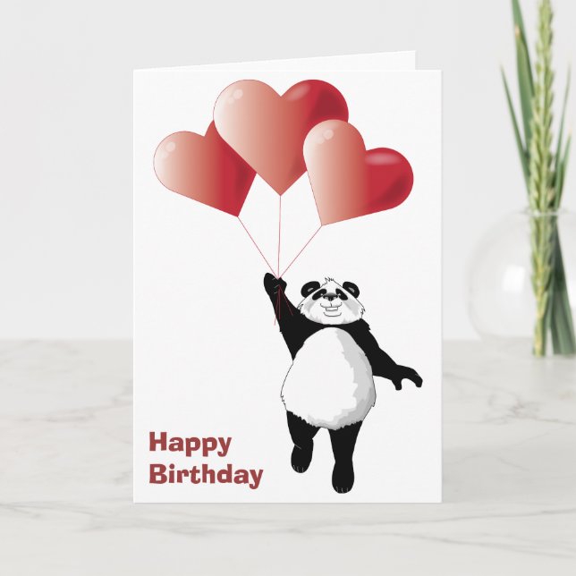 Panda och ballonger, födelsedagskort kort (Framsida)