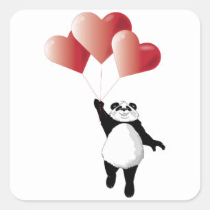 Panda- och ballongklistermärke fyrkantigt klistermärke