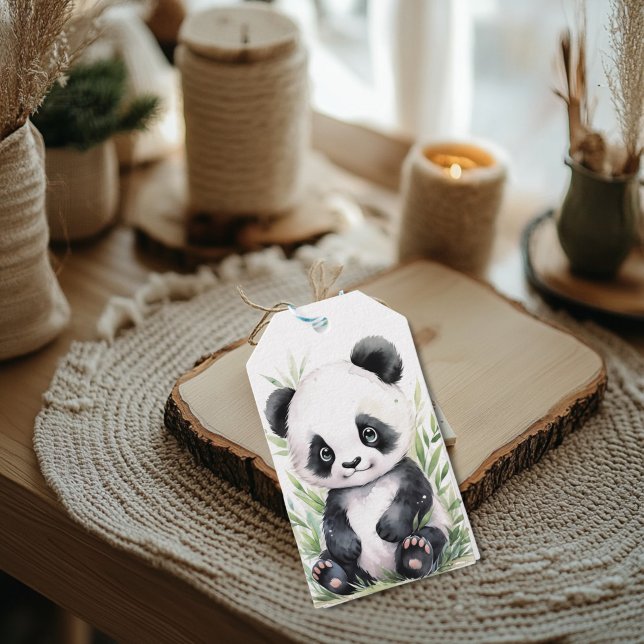 Panda och Bamboo Presentetikett (Panda Gift Tag)