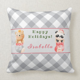 Panda och Bear Customize Text och Namn 20"X20" Kudde