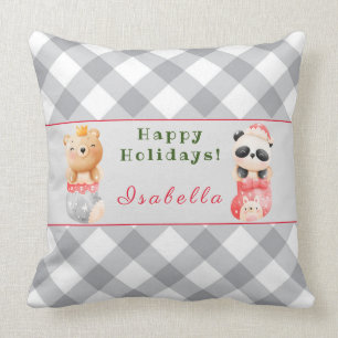 Panda och Bear Customize Text och Namn 20"X20" Kudde