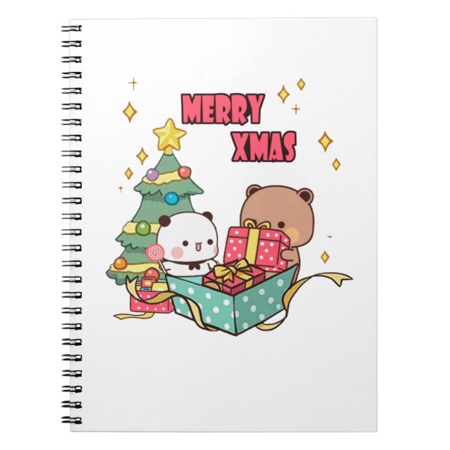 Panda och Brownie Bear Couple, God jul Anteckningsbok (Framsidan)