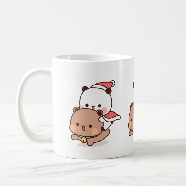 Panda och Brownie Bear Couple, God jul Kaffemugg (Vänster)
