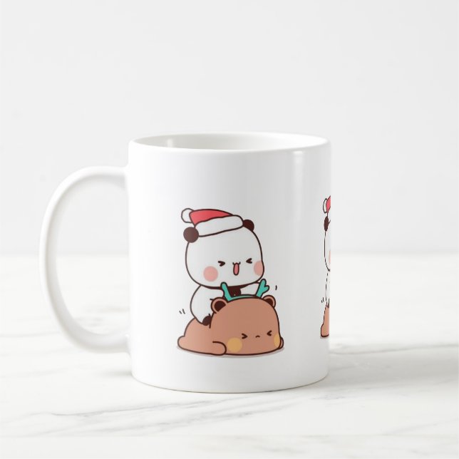 Panda och Brownie Bear Couple, God jul Kaffemugg (Vänster)