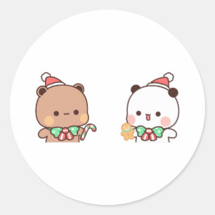 Panda och Brownie Bear Couple, God jul Runt Klistermärke
