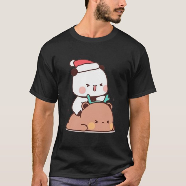 Panda och Brownie Bear Couple, God jul T Shirt (Framsida)