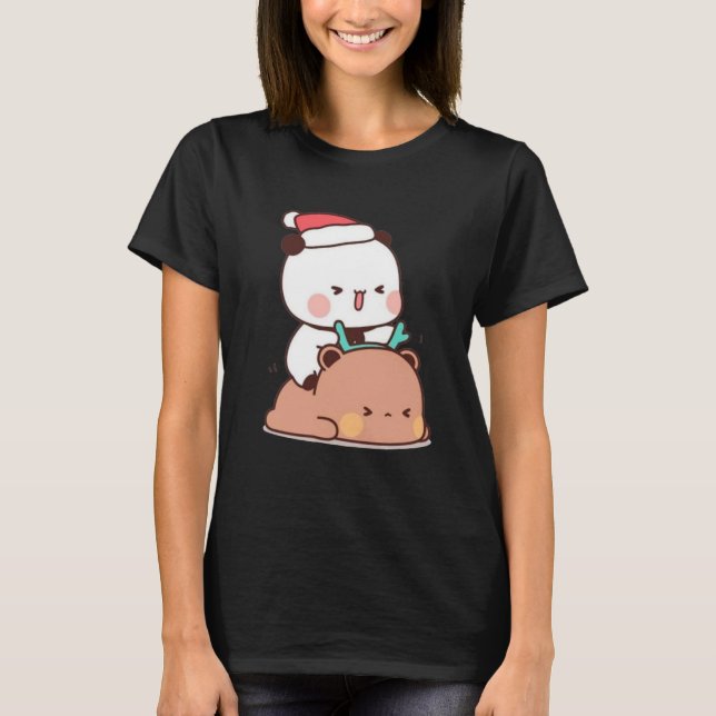 Panda och Brownie Bear Couple, God jul T Shirt (Framsida)