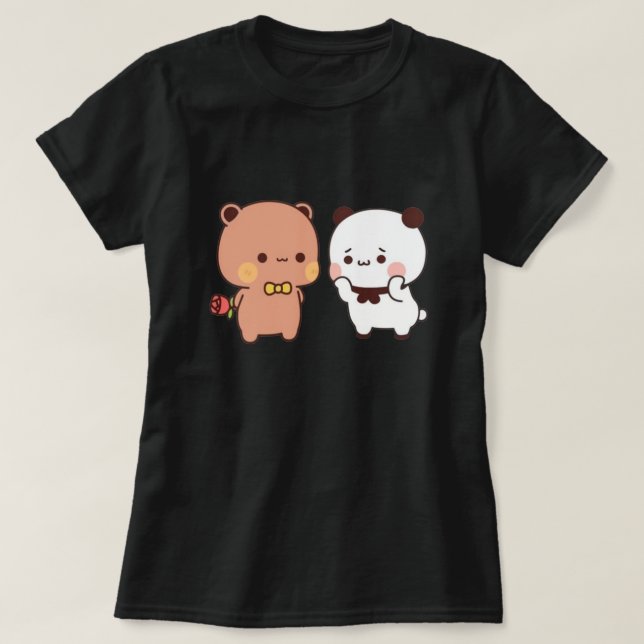 Panda och Brownie Bear Couple T Shirt (Design framsida)